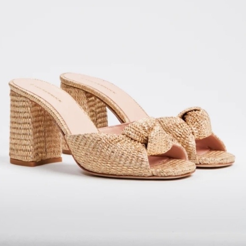 Tuckernuck Blake Raffia Block Heel Sandals Knotted Slide Tan Women Size 9